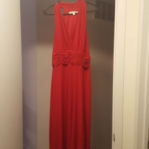 Evan Picone red halter dress with ruching.